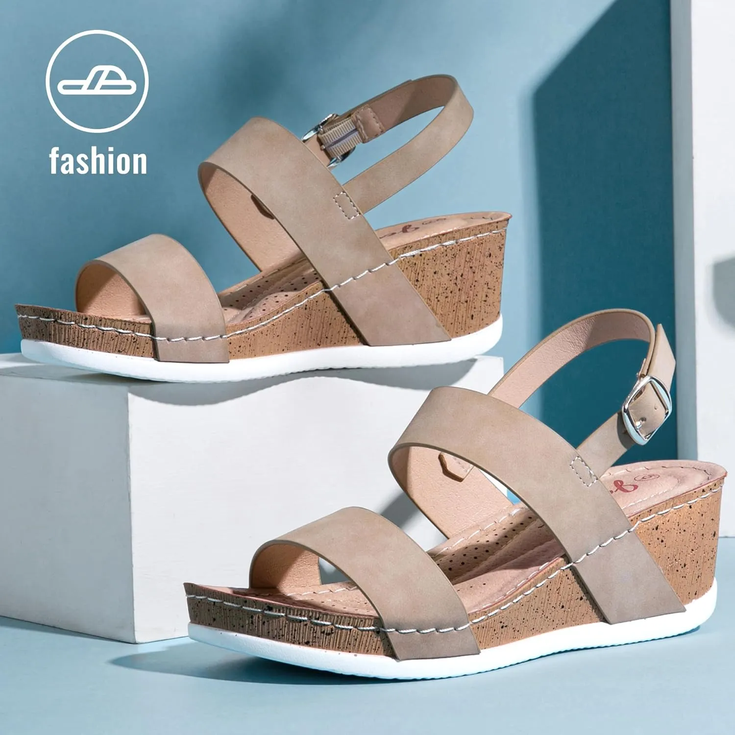 Jeossy Women's Platform Wedge Sandals 835 Comfortable Open Toe Ankle Strap Summer Walking Sandals with Buckle