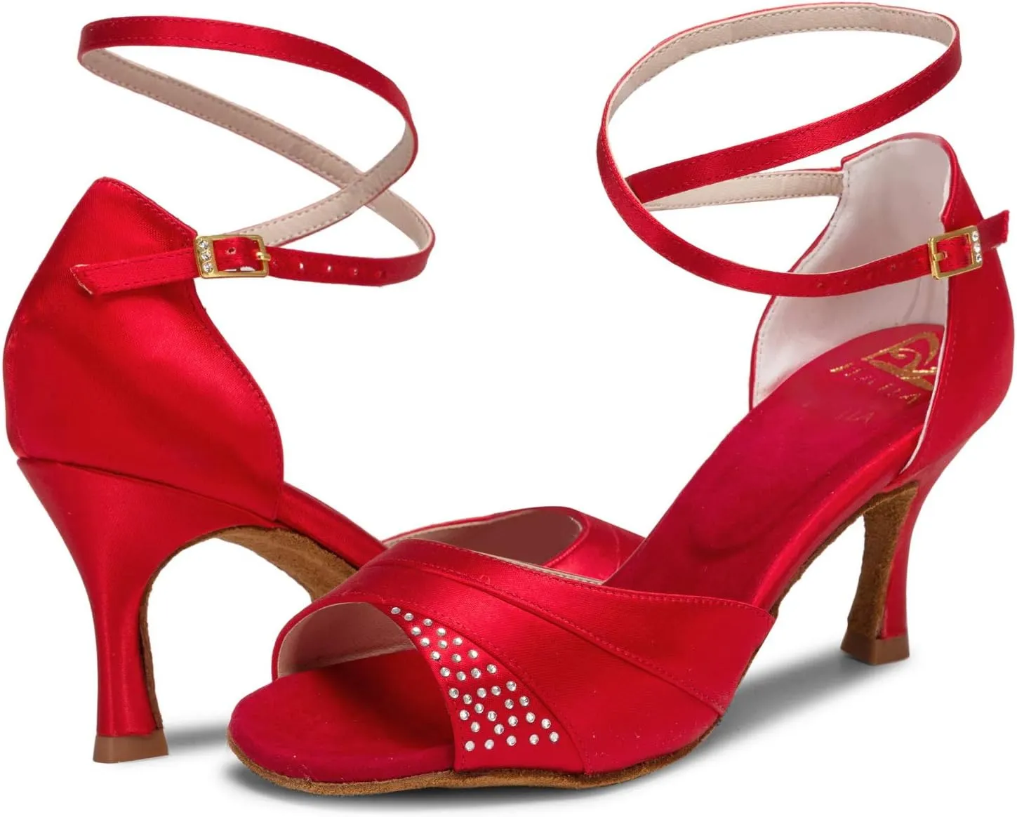JIAJIA 20522 Women's Satin Sandals Flared Heel Latin Salsa Performance Dance Shoes