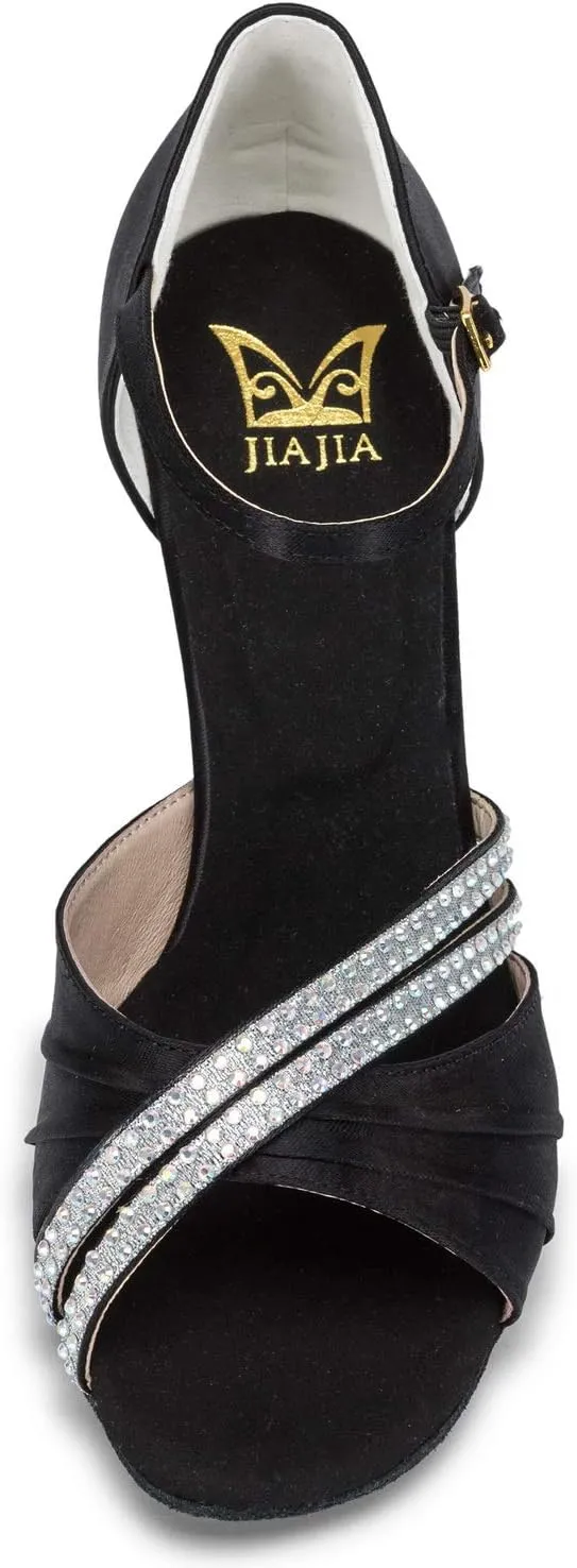 JIAJIA 20524 Women's Satin Sandals Flared Heel Latin Salsa Performance Dance Shoes