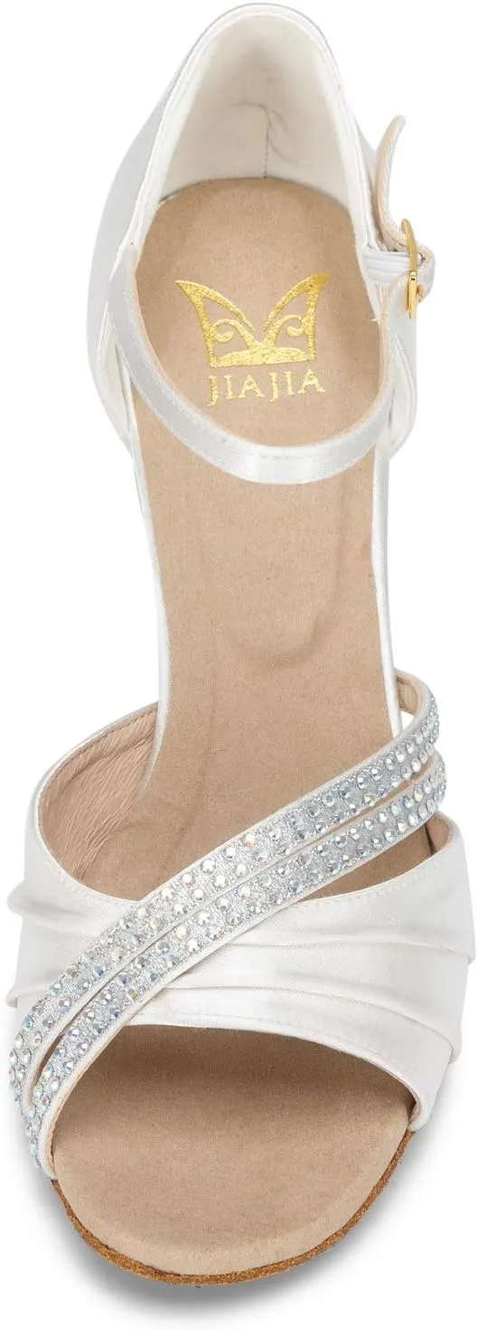 JIAJIA 20524 Women's Satin Sandals Flared Heel Latin Salsa Performance Dance Shoes