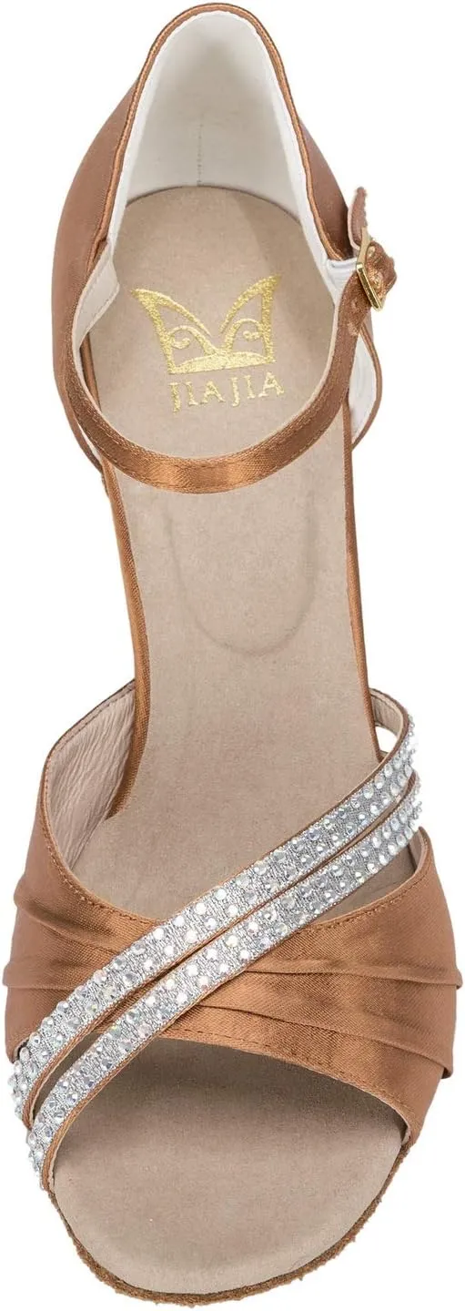 JIAJIA 20524 Women's Satin Sandals Flared Heel Latin Salsa Performance Dance Shoes