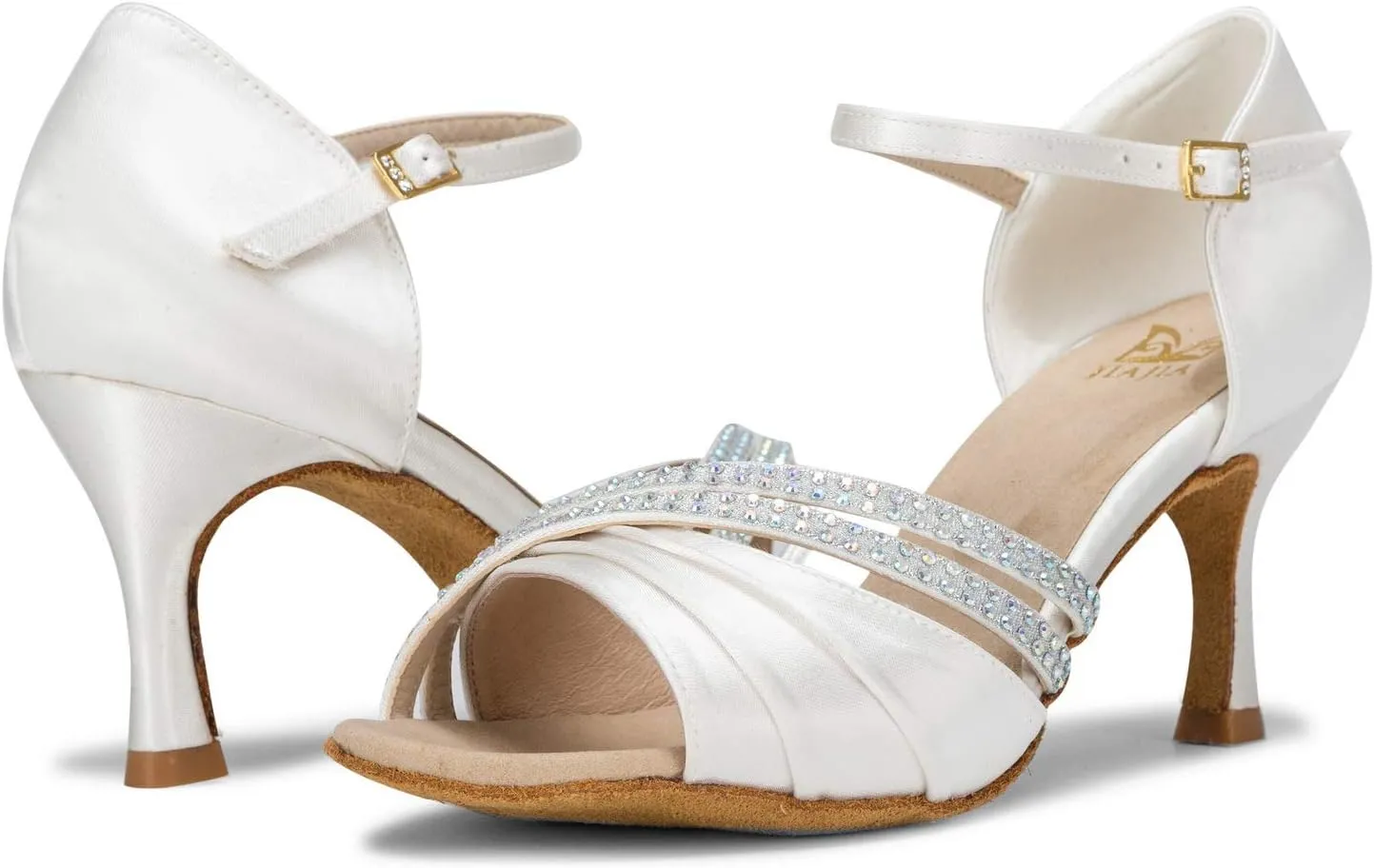 JIAJIA 20524 Women's Satin Sandals Flared Heel Latin Salsa Performance Dance Shoes