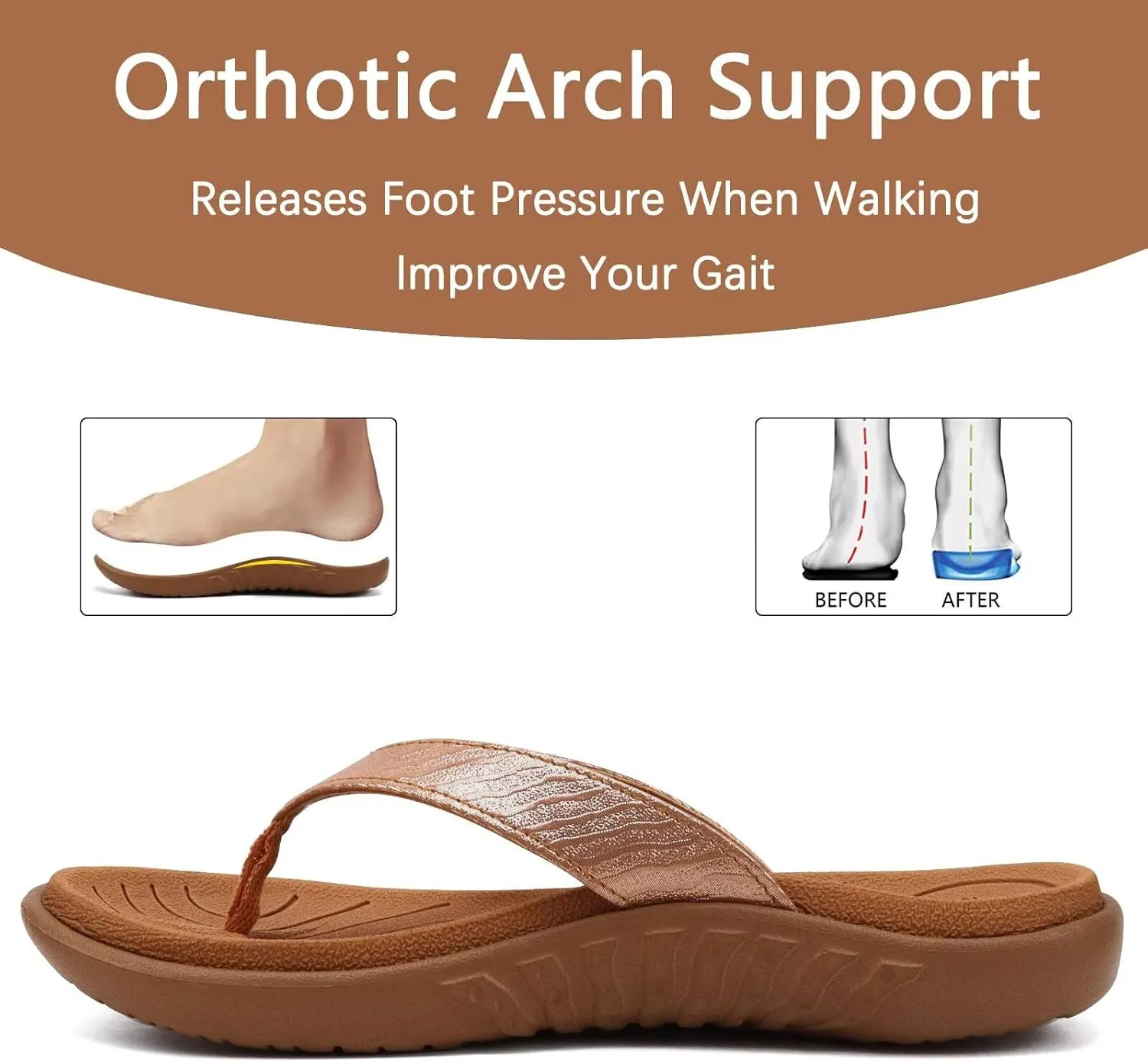 jiajiale Womens Fashion Orthotic Flip Flops Ladies Slip On Lightweight Comfortable Thick Cushion Yoga Mat Thong Sandals With Plantar Fasciitis Arch Support