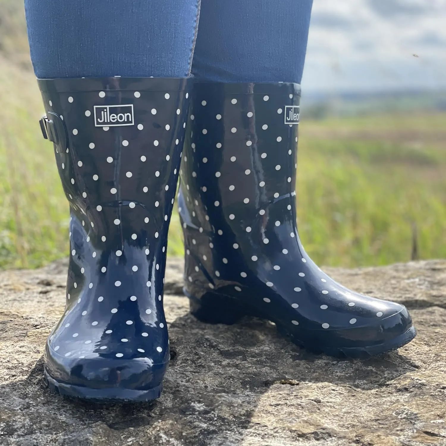 Jileon Mid Calf Rain Boots - Specially Designed For Wide Feet, Ankles or Calves - Half Height Waterproof Durable Wide Calf Rain Boots