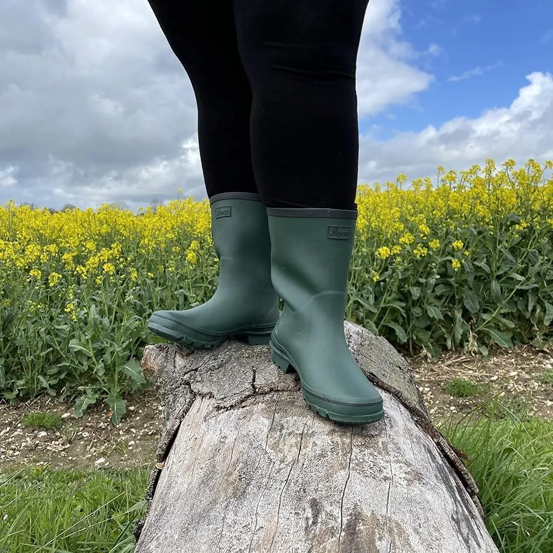 Jileon Mid Calf Rain Boots - Specially Designed For Wide Feet, Ankles or Calves - Half Height Waterproof Durable Wide Calf Rain Boots