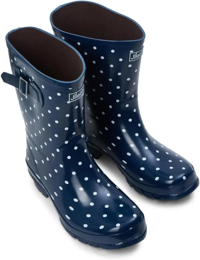 Jileon Mid Calf Rain Boots - Specially Designed For Wide Feet, Ankles or Calves - Half Height Waterproof Durable Wide Calf Rain Boots