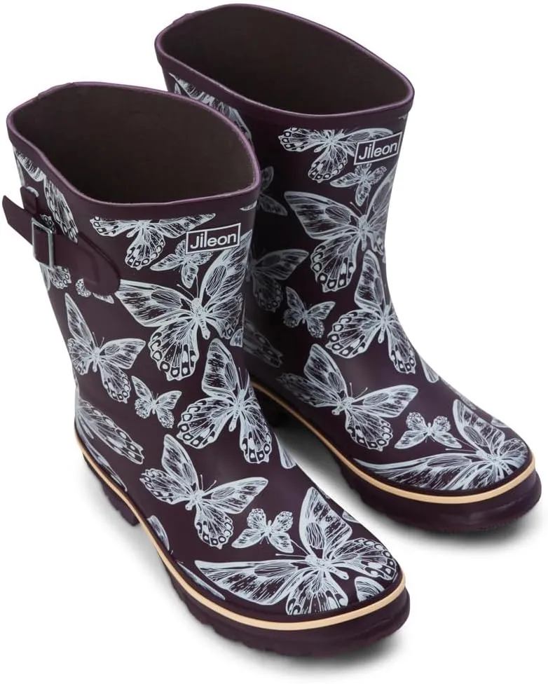 Jileon Mid Calf Rain Boots - Specially Designed For Wide Feet, Ankles or Calves - Half Height Waterproof Durable Wide Calf Rain Boots