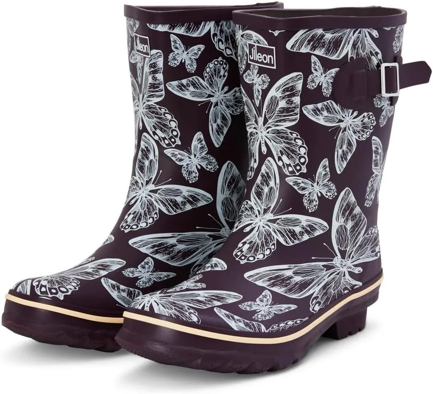 Jileon Mid Calf Rain Boots - Specially Designed For Wide Feet, Ankles or Calves - Half Height Waterproof Durable Wide Calf Rain Boots