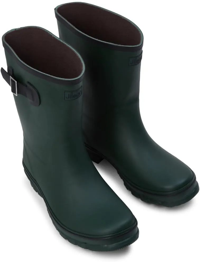 Jileon Mid Calf Rain Boots - Specially Designed For Wide Feet, Ankles or Calves - Half Height Waterproof Durable Wide Calf Rain Boots