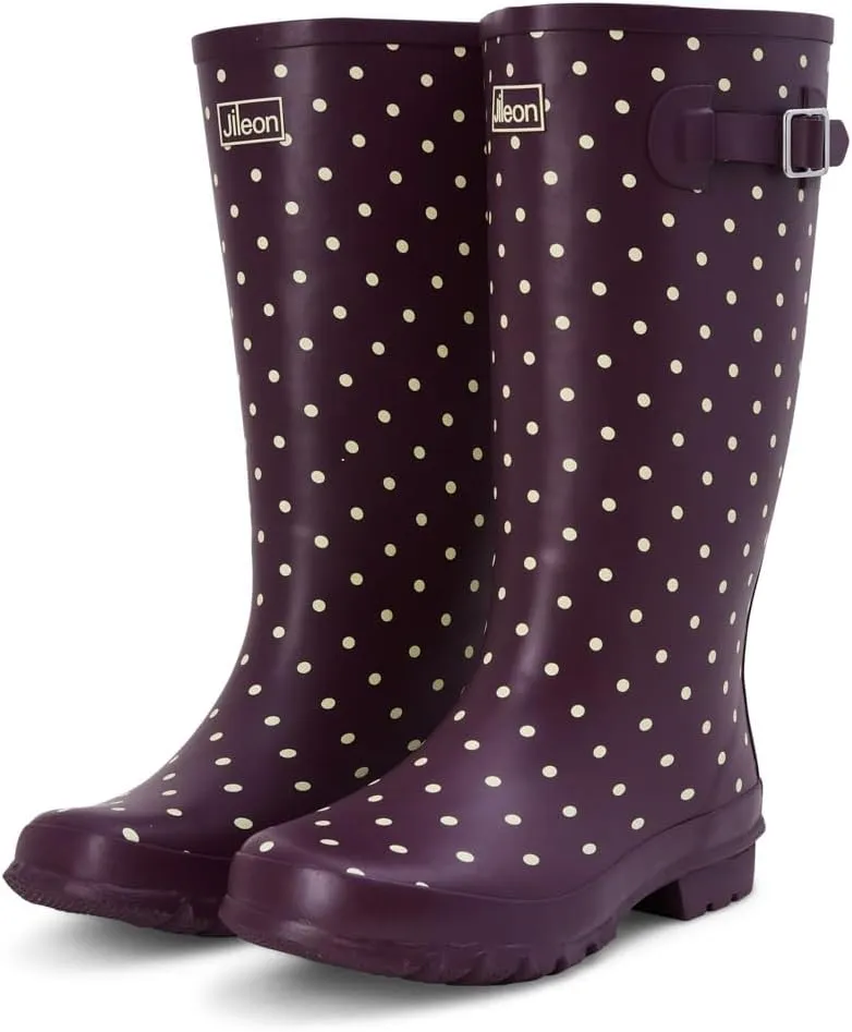 Jileon Wide Fit Womens Rain Boots - Fit up to 18” Calves - Unique Design For Wide Feet, Ankles & Calves