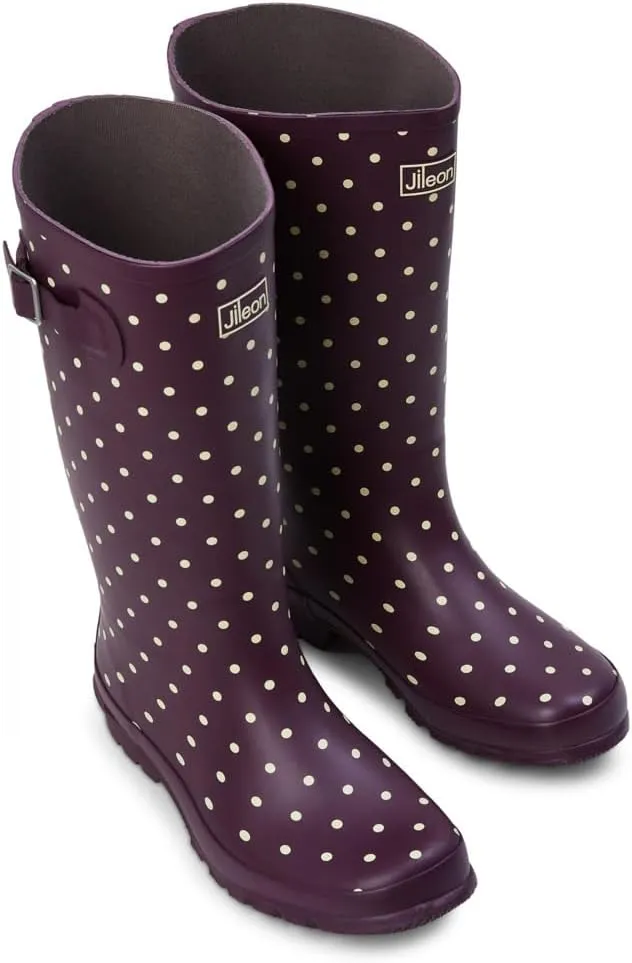 Jileon Wide Fit Womens Rain Boots - Fit up to 18” Calves - Unique Design For Wide Feet, Ankles & Calves