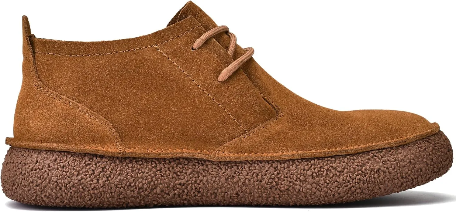JIONS Mens Ankle Desert Chukka Boots Lace Up Suede Leather Shoes Round Toe Platform Deck Boots