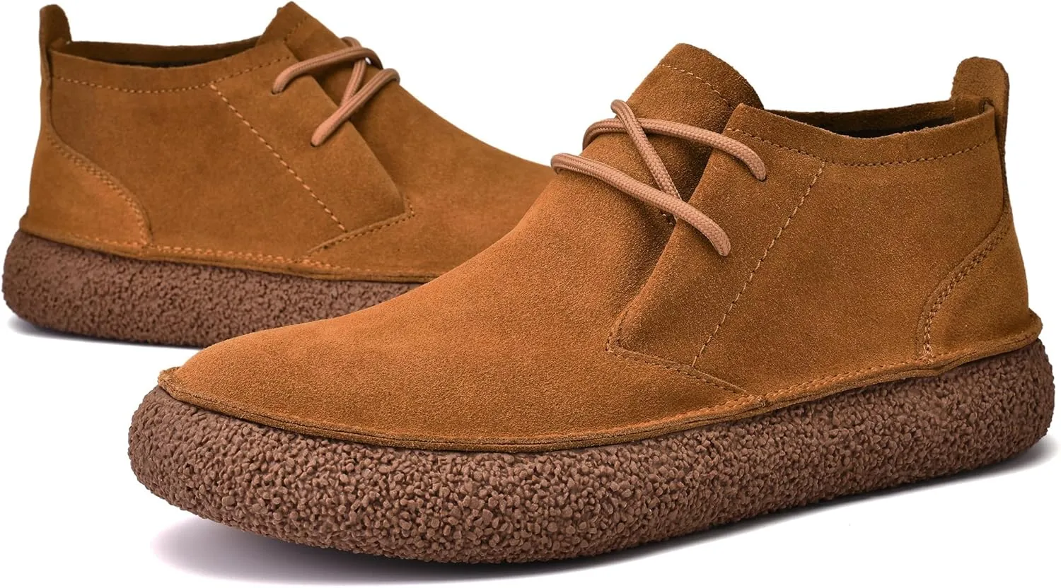 JIONS Mens Ankle Desert Chukka Boots Lace Up Suede Leather Shoes Round Toe Platform Deck Boots