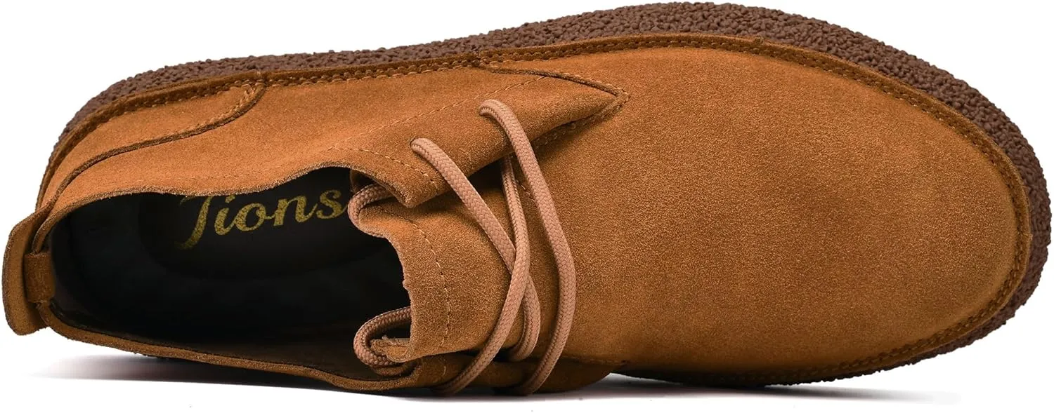 JIONS Mens Ankle Desert Chukka Boots Lace Up Suede Leather Shoes Round Toe Platform Deck Boots