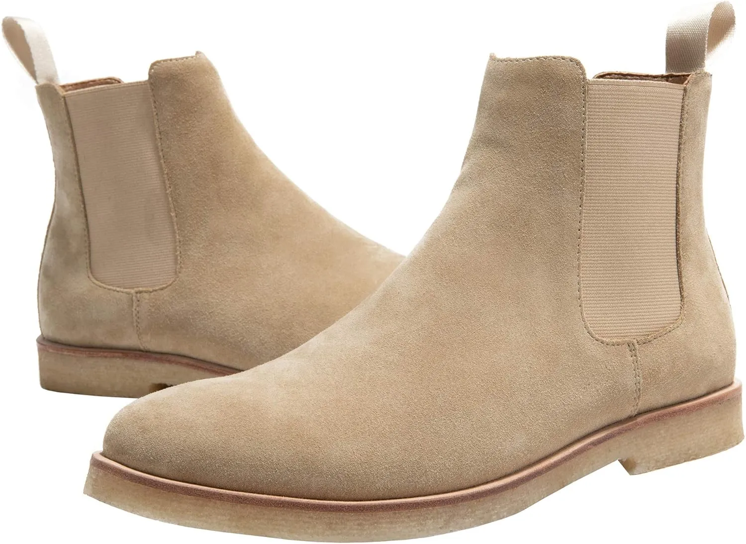 JIONS Slip-on Suede Chelsea Boots Men, Genuine Leather Ankle Dress Bootie with Crepe Sole