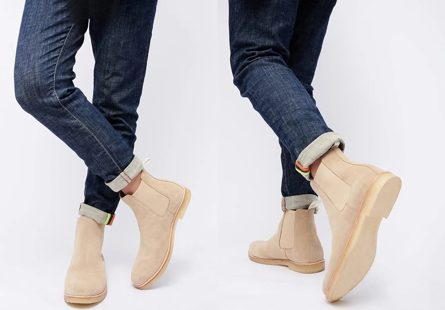 JIONS Slip-on Suede Chelsea Boots Men, Genuine Leather Ankle Dress Bootie with Crepe Sole