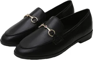 JiuQing Women's Loafers Slip-On Leather Shoes Flat Formal Shoes Low-Heel Office Casual