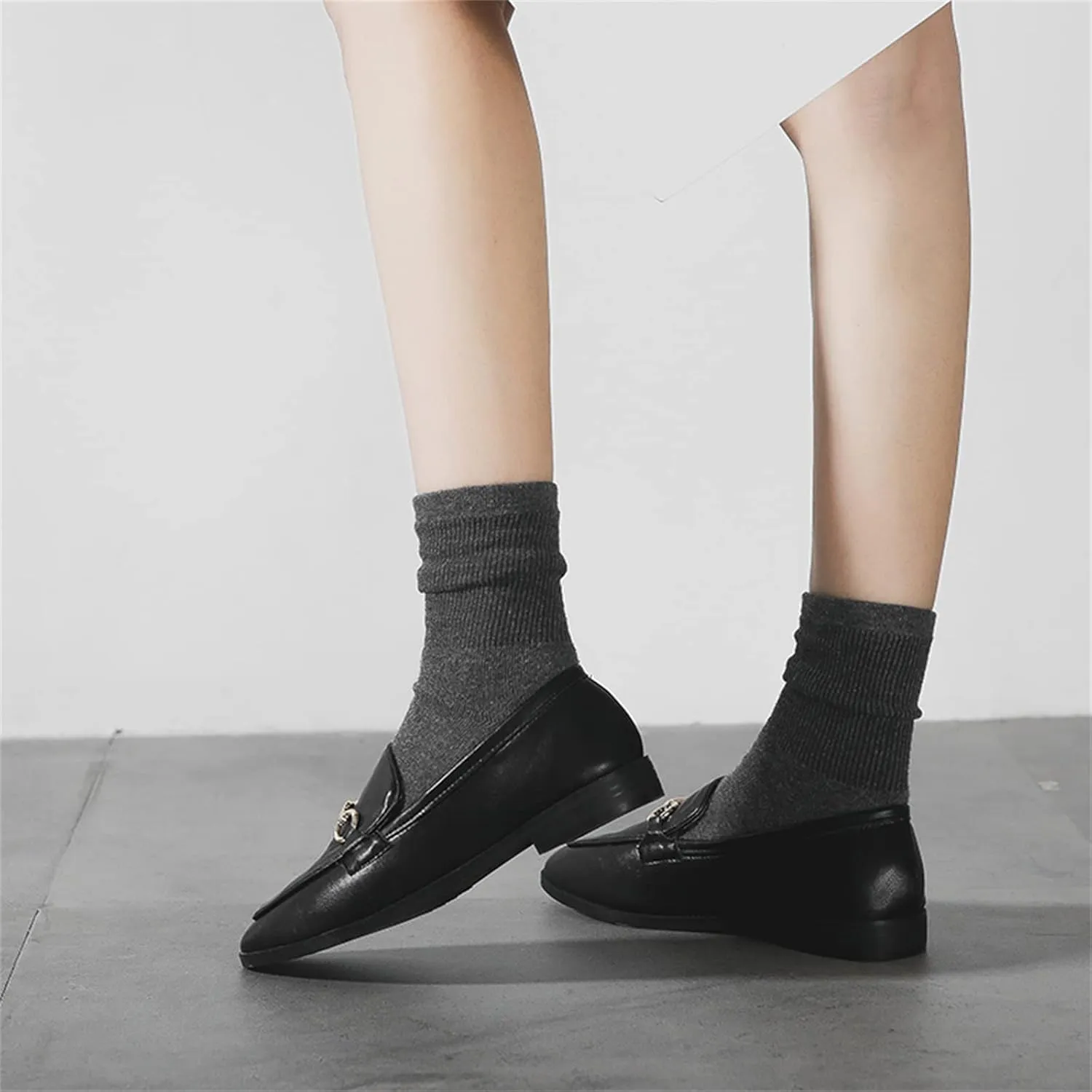 JiuQing Women's Loafers Slip-On Leather Shoes Flat Formal Shoes Low-Heel Office Casual