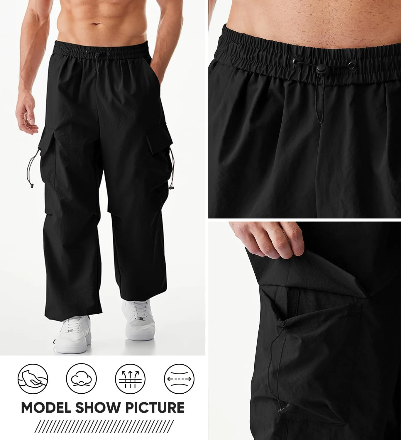 JMIERR Men's Baggy Cargo Pants Trendy Casual Parachute Pant Loose Fit Harem Joggers with Pockets for Streetwear