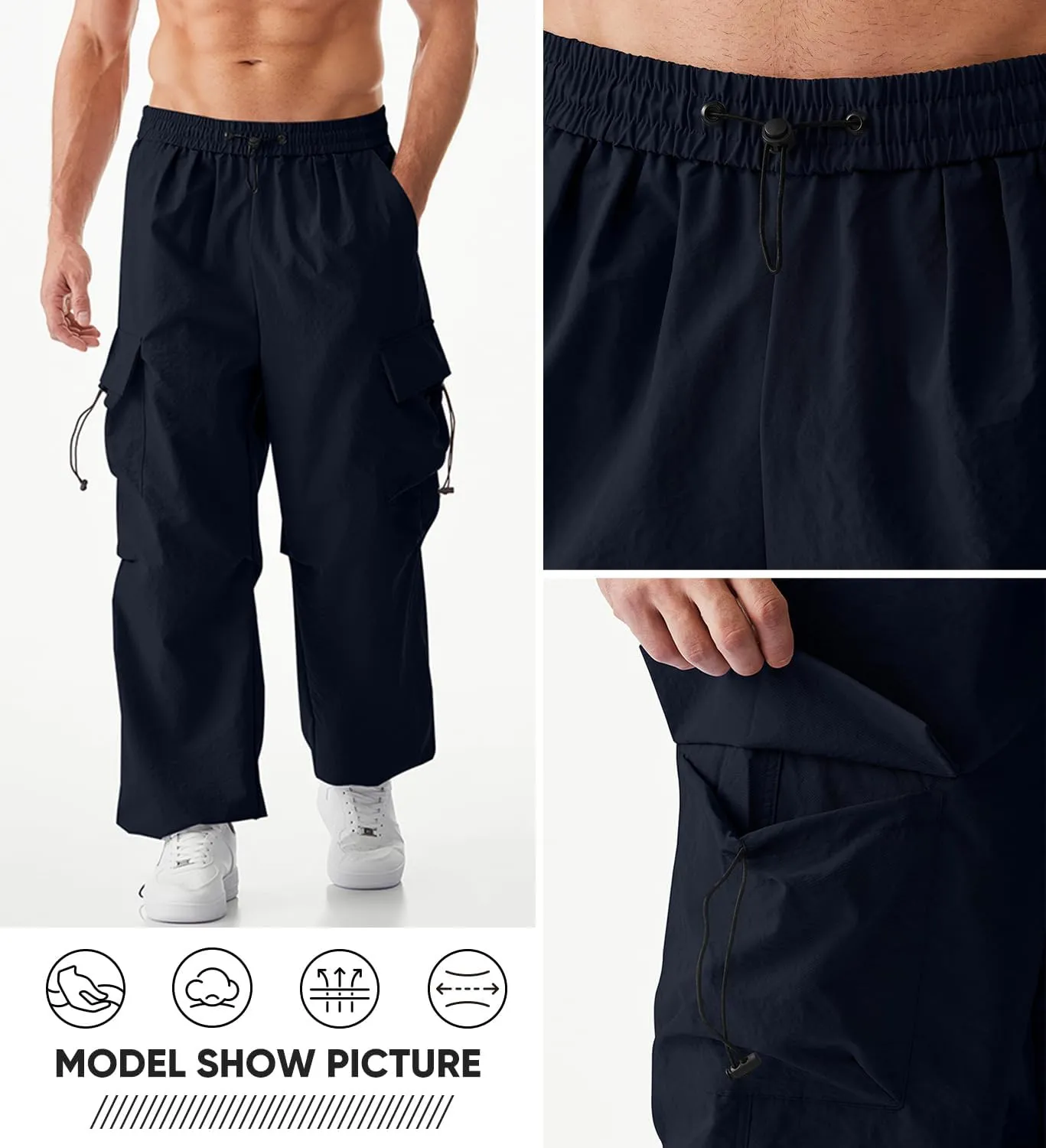 JMIERR Men's Baggy Cargo Pants Trendy Casual Parachute Pant Loose Fit Harem Joggers with Pockets for Streetwear