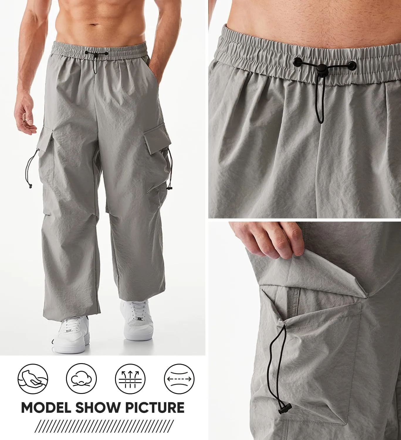 JMIERR Men's Baggy Cargo Pants Trendy Casual Parachute Pant Loose Fit Harem Joggers with Pockets for Streetwear