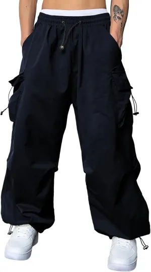 JMIERR Men's Baggy Cargo Pants Trendy Casual Parachute Pant Loose Fit Harem Joggers with Pockets for Streetwear