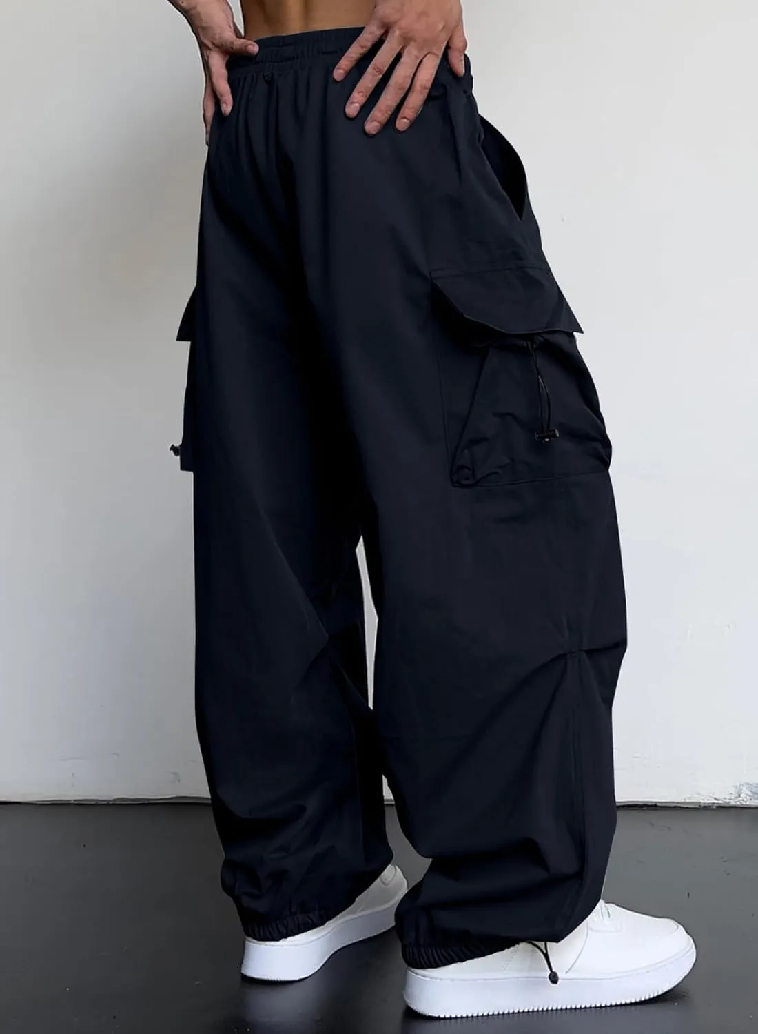 JMIERR Men's Baggy Cargo Pants Trendy Casual Parachute Pant Loose Fit Harem Joggers with Pockets for Streetwear