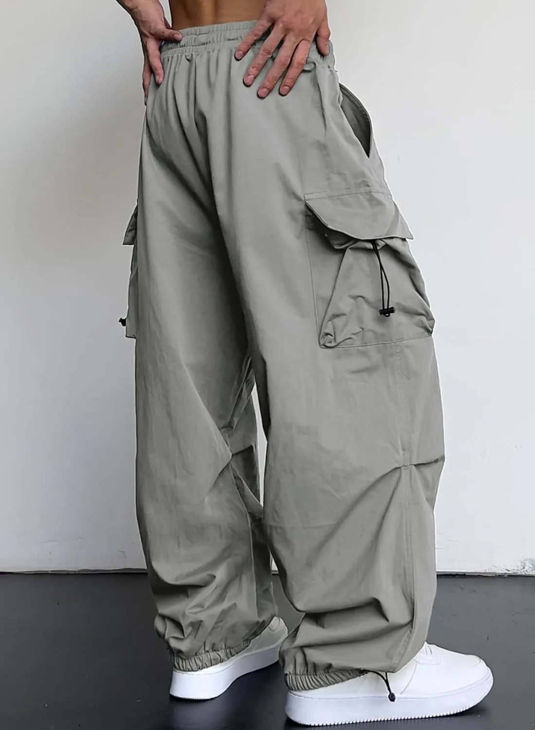 JMIERR Men's Baggy Cargo Pants Trendy Casual Parachute Pant Loose Fit Harem Joggers with Pockets for Streetwear