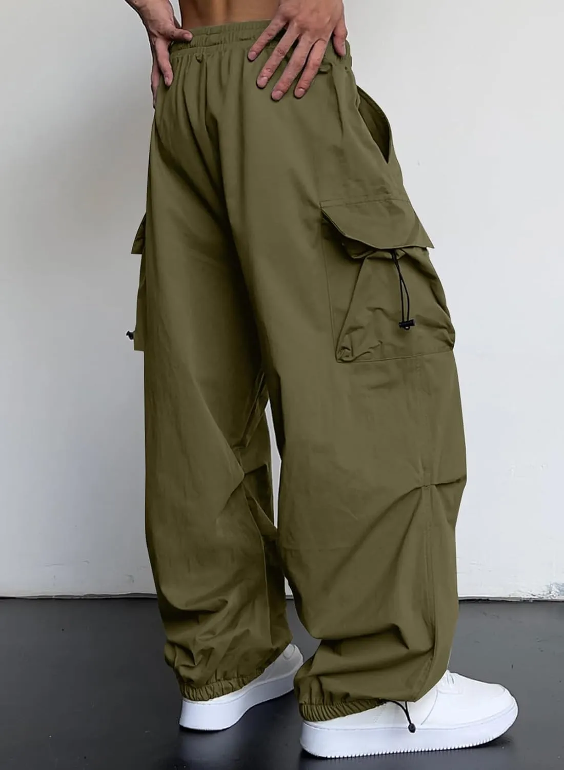 JMIERR Men's Baggy Cargo Pants Trendy Casual Parachute Pant Loose Fit Harem Joggers with Pockets for Streetwear