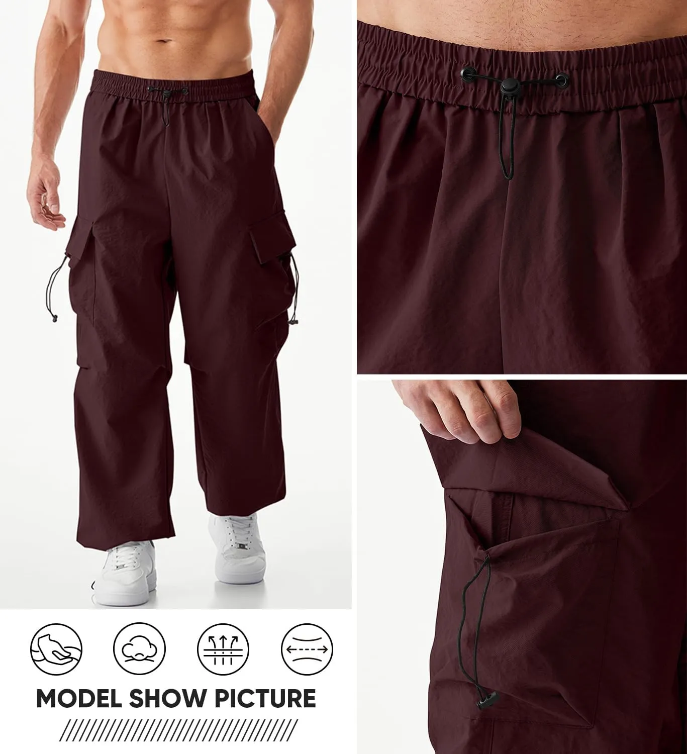 JMIERR Men's Baggy Cargo Pants Trendy Casual Parachute Pant Loose Fit Harem Joggers with Pockets for Streetwear