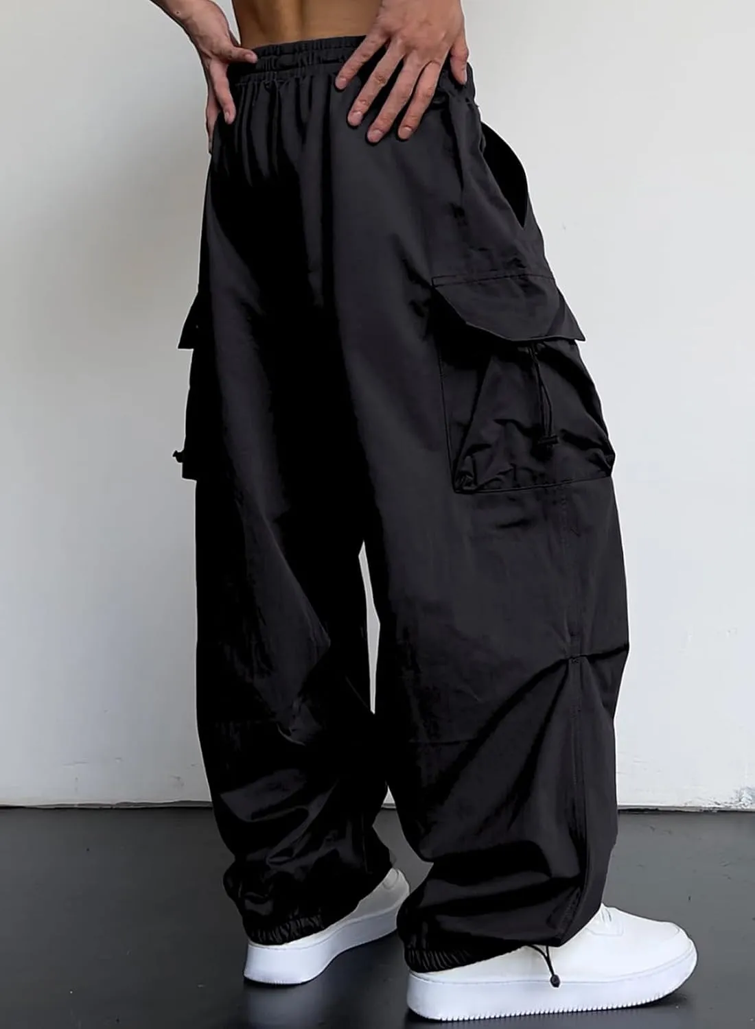 JMIERR Men's Baggy Cargo Pants Trendy Casual Parachute Pant Loose Fit Harem Joggers with Pockets for Streetwear