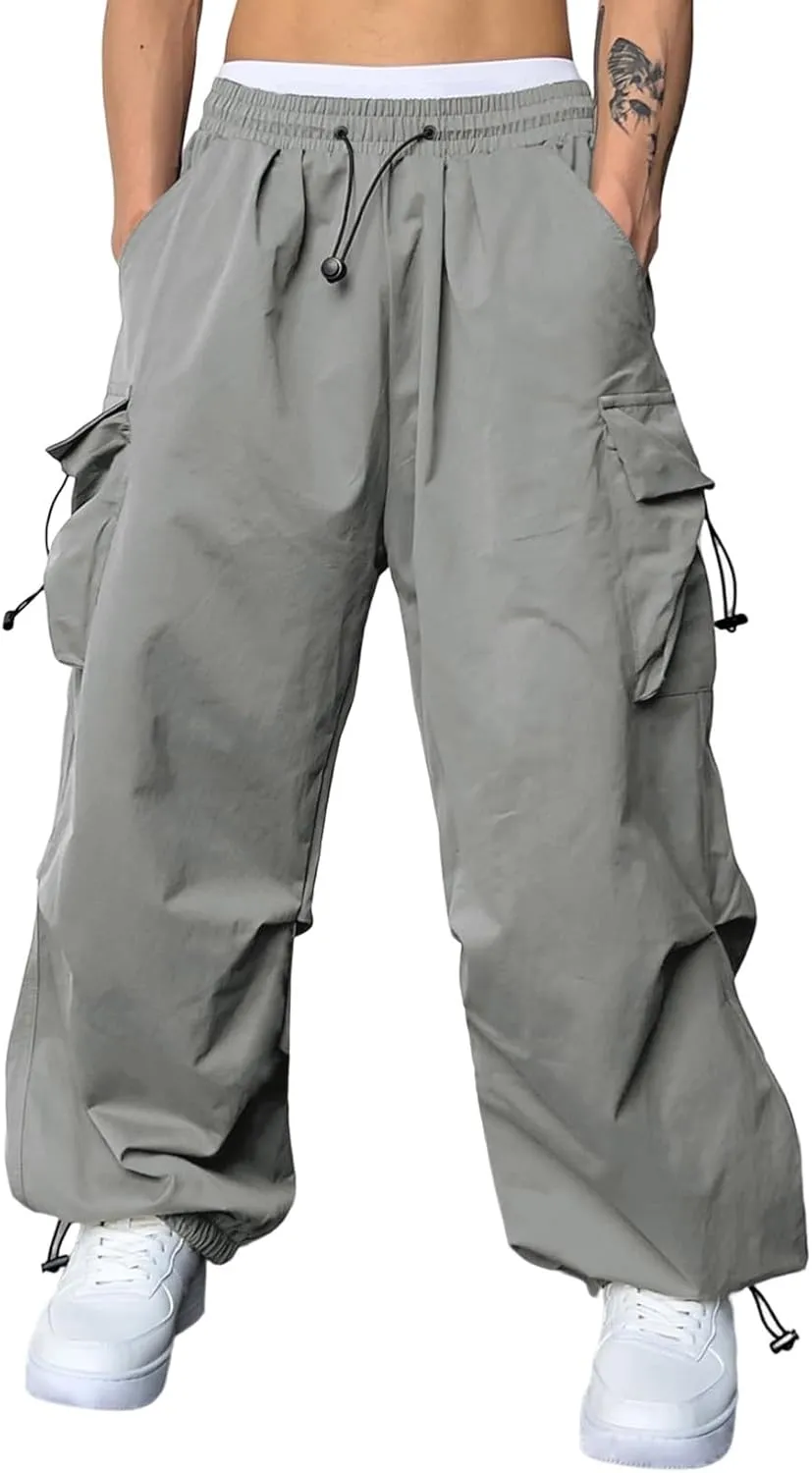 JMIERR Men's Baggy Cargo Pants Trendy Casual Parachute Pant Loose Fit Harem Joggers with Pockets for Streetwear