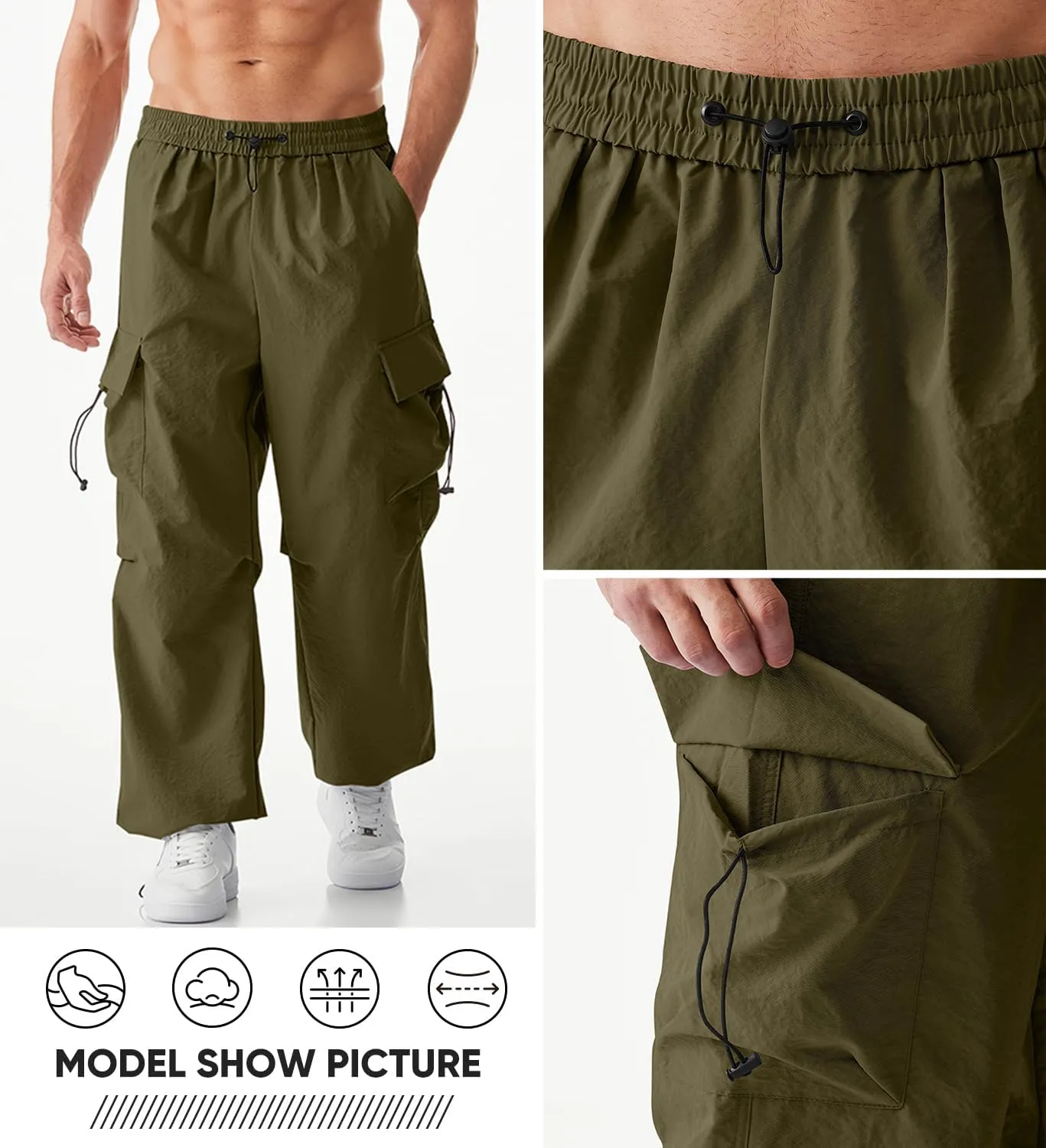 JMIERR Men's Baggy Cargo Pants Trendy Casual Parachute Pant Loose Fit Harem Joggers with Pockets for Streetwear