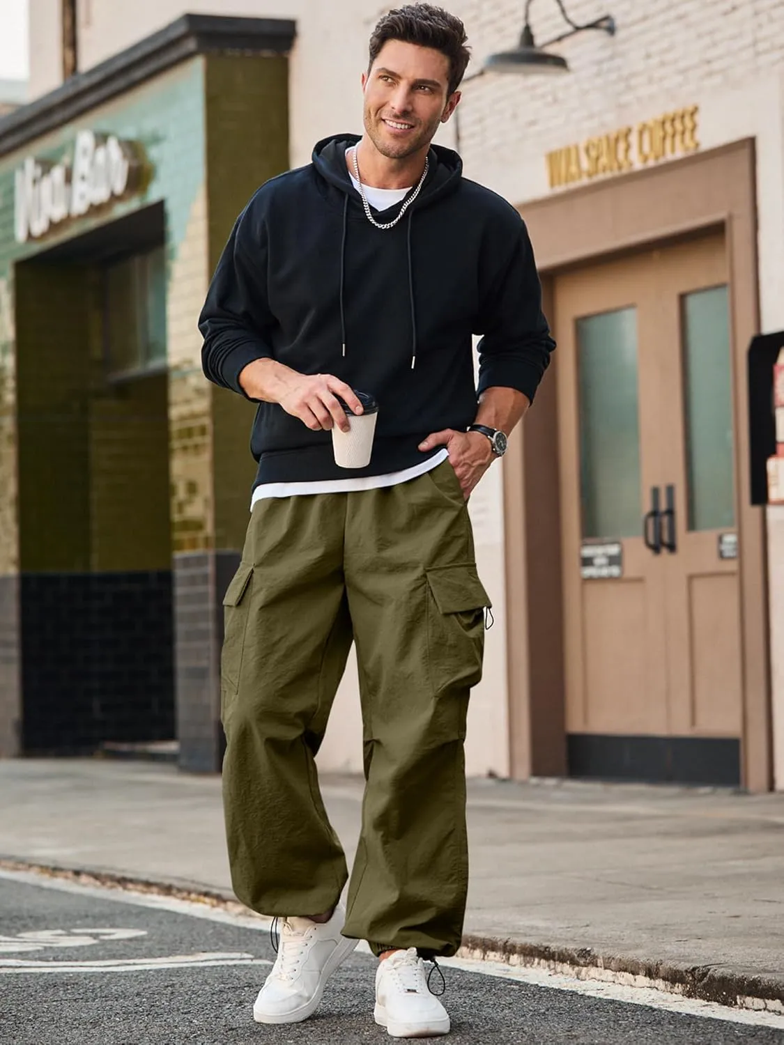 JMIERR Men's Baggy Cargo Pants Trendy Casual Parachute Pant Loose Fit Harem Joggers with Pockets for Streetwear