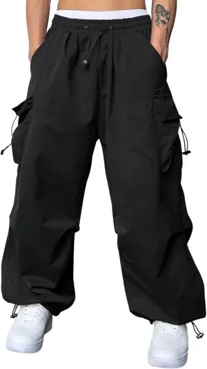 JMIERR Men's Baggy Cargo Pants Trendy Casual Parachute Pant Loose Fit Harem Joggers with Pockets for Streetwear