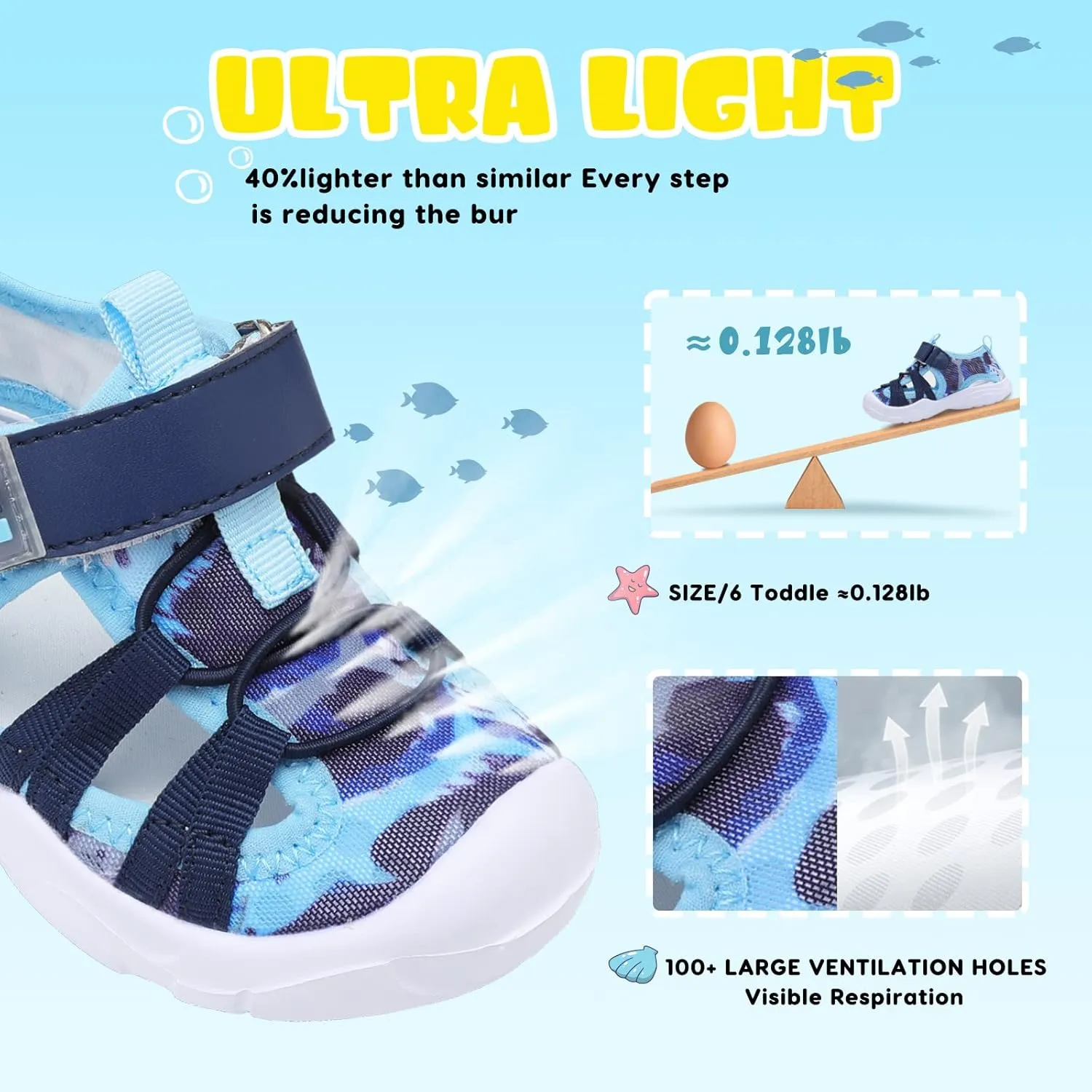 JOINFREE Toddler Boys Girls Water Shoes Breathable Qucik Dry Sport Beach Sandals Lightweight Barefoot Flexible