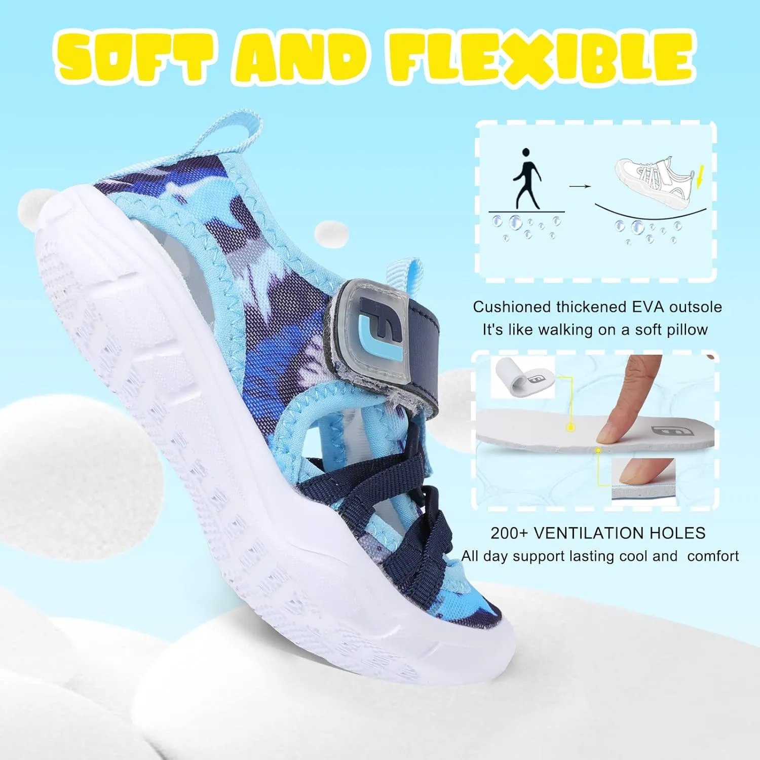JOINFREE Toddler Boys Girls Water Shoes Breathable Qucik Dry Sport Beach Sandals Lightweight Barefoot Flexible