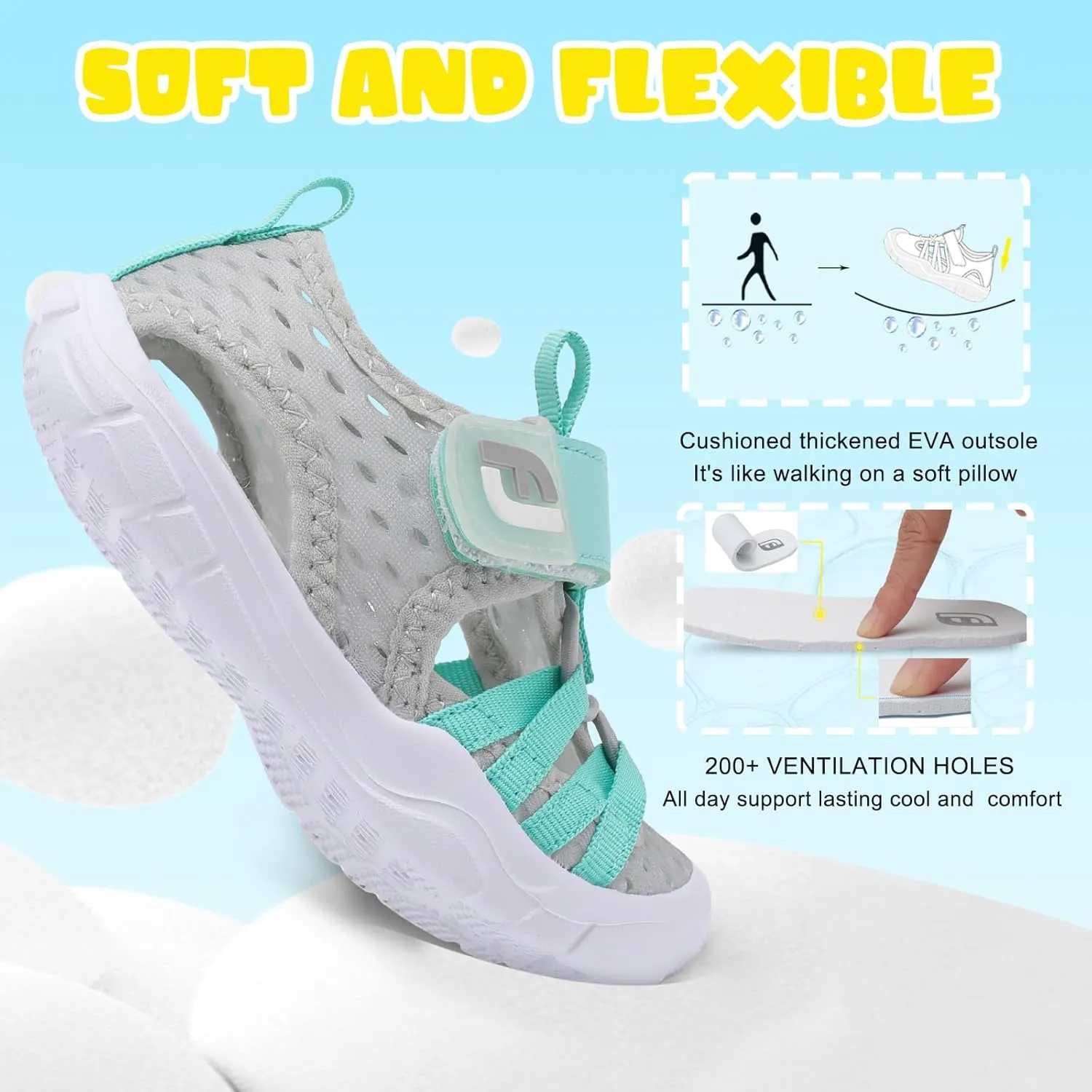 JOINFREE Toddler Boys Girls Water Shoes Breathable Qucik Dry Sport Beach Sandals Lightweight Barefoot Flexible