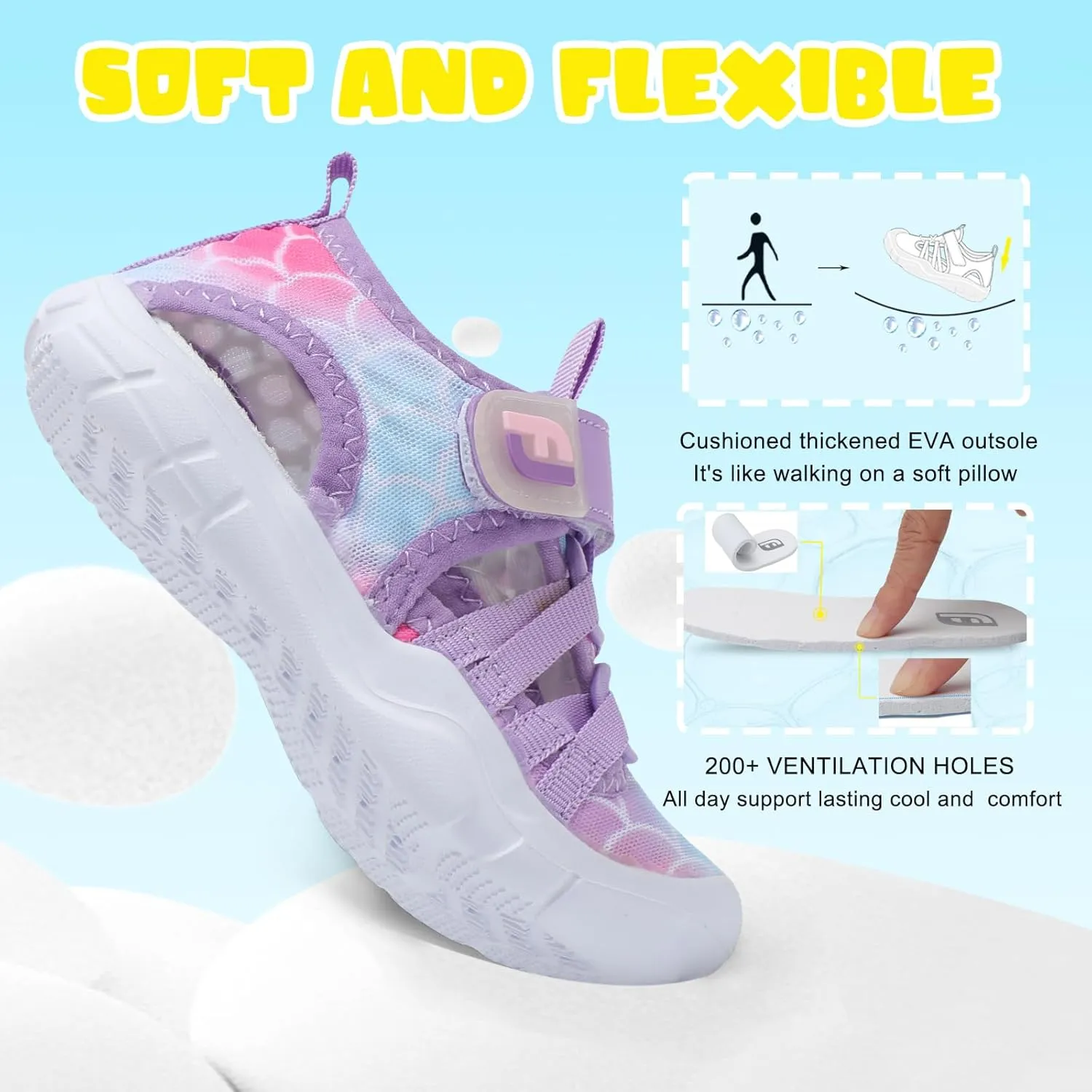 JOINFREE Toddler Boys Girls Water Shoes Breathable Qucik Dry Sport Beach Sandals Lightweight Barefoot Flexible