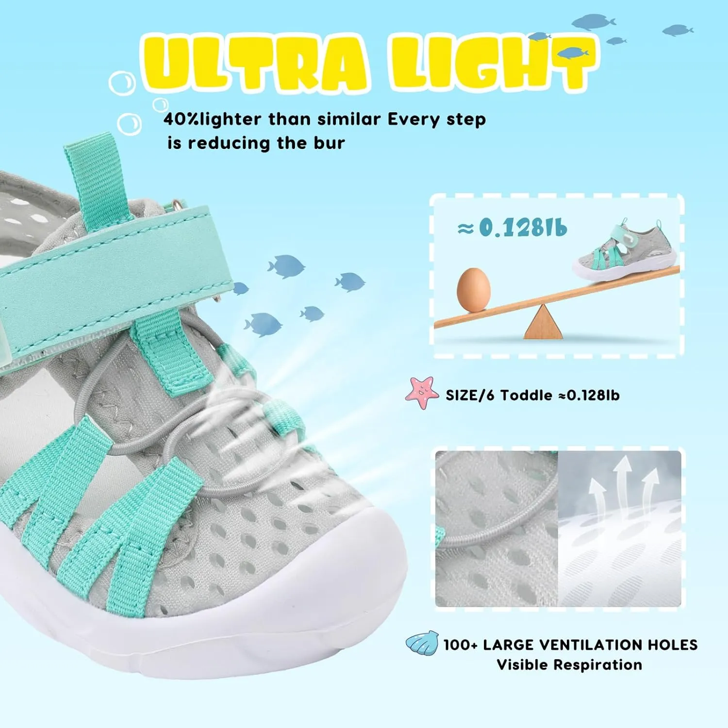 JOINFREE Toddler Boys Girls Water Shoes Breathable Qucik Dry Sport Beach Sandals Lightweight Barefoot Flexible