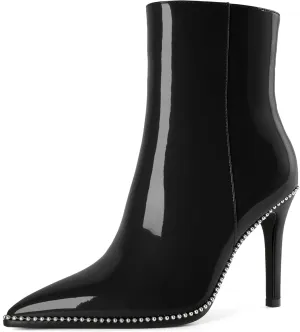 Joseywade Ankle Boots High Heel Boots Women Pointed Toe Stiletto Thin Slim Heel Booties Side Zipper Beaded Short Boots Shoes