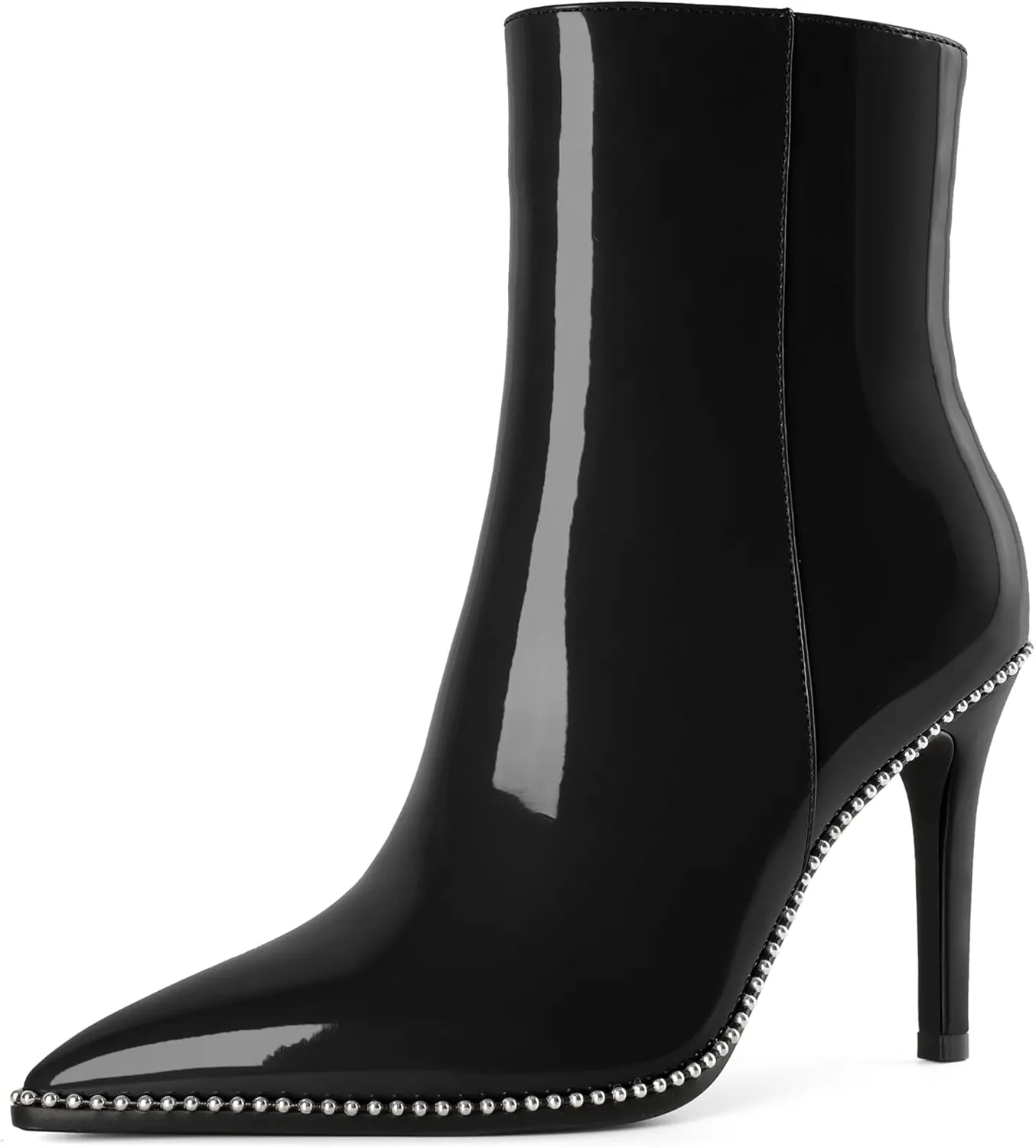 Joseywade Ankle Boots High Heel Boots Women Pointed Toe Stiletto Thin Slim Heel Booties Side Zipper Beaded Short Boots Shoes