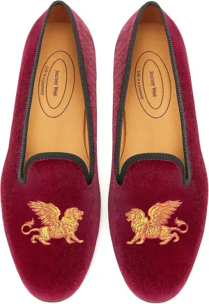 Journey West Men's Velvet Loafers Embroidery Slip-On Loafers Tuxedo Dress Shoes Smoking Slippers for Men