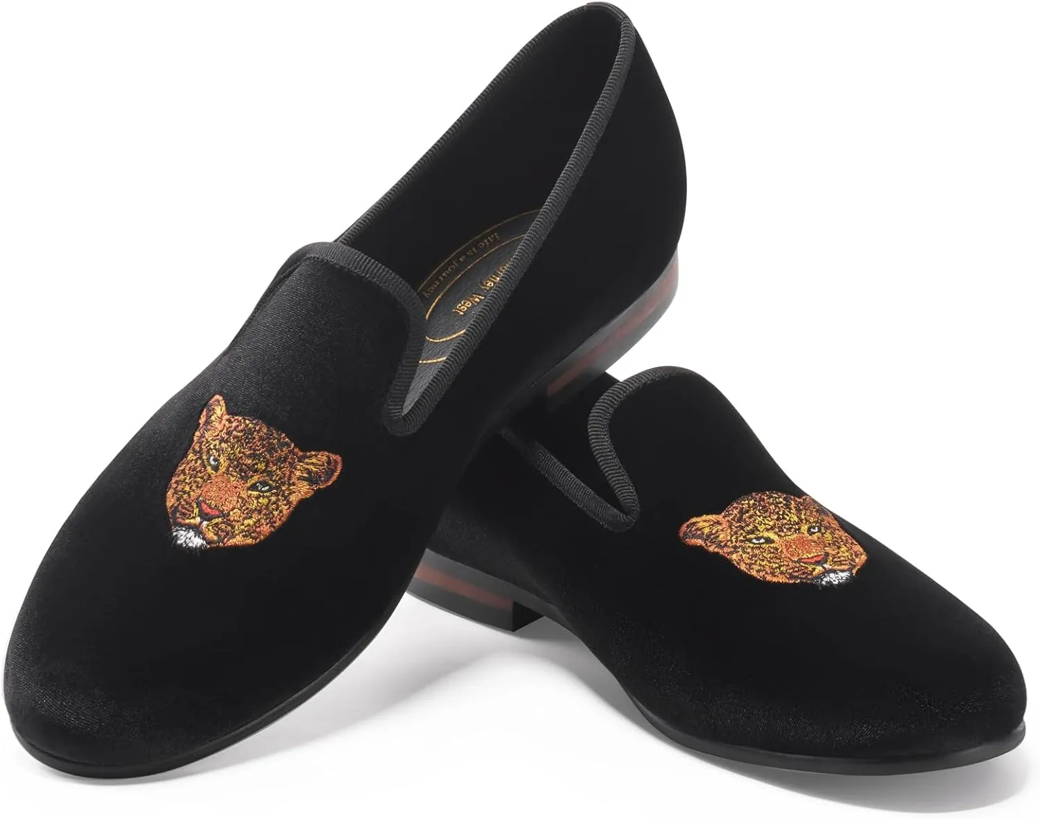 Journey West Men's Velvet Loafers Embroidery Slip-On Loafers Tuxedo Dress Shoes Smoking Slippers for Men