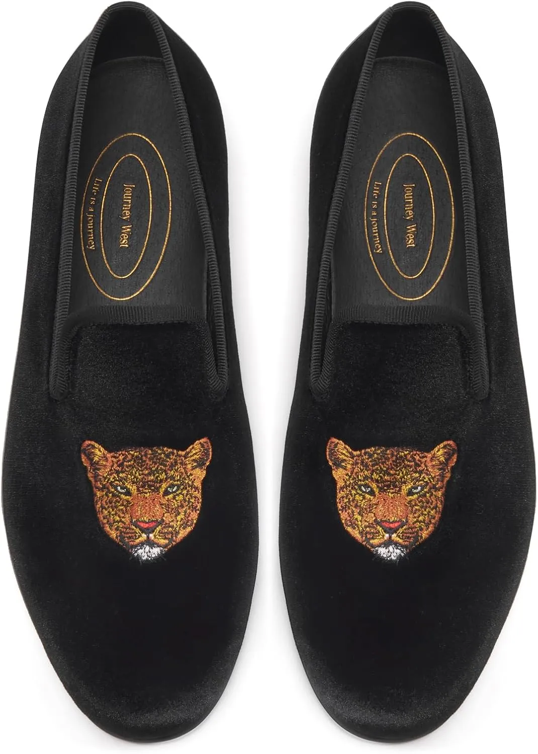 Journey West Men's Velvet Loafers Embroidery Slip-On Loafers Tuxedo Dress Shoes Smoking Slippers for Men