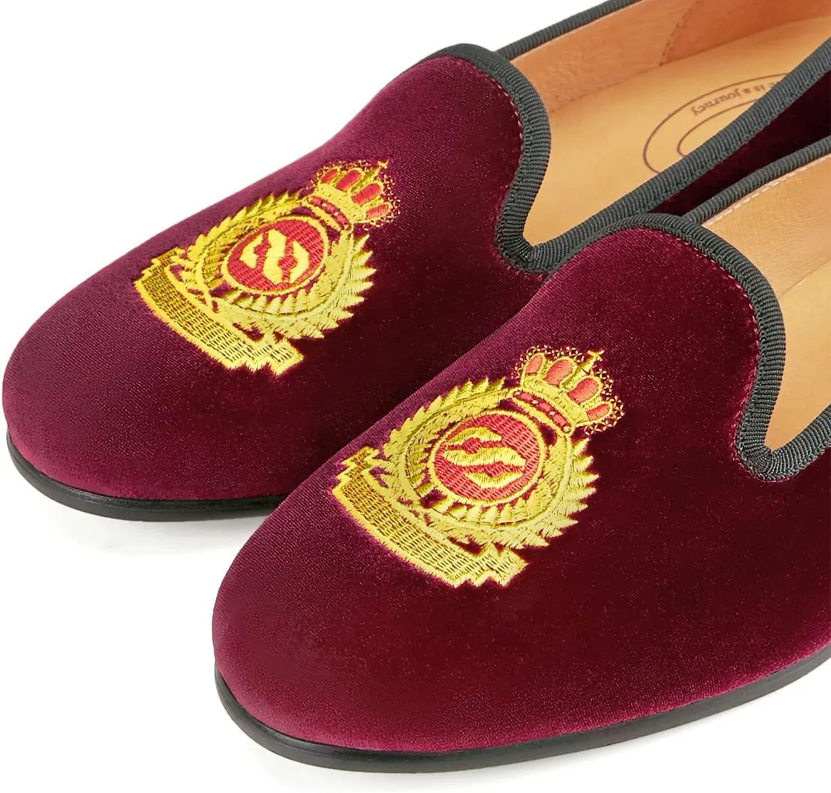Journey West Men's Velvet Loafers Embroidery Slip-On Loafers Tuxedo Dress Shoes Smoking Slippers for Men