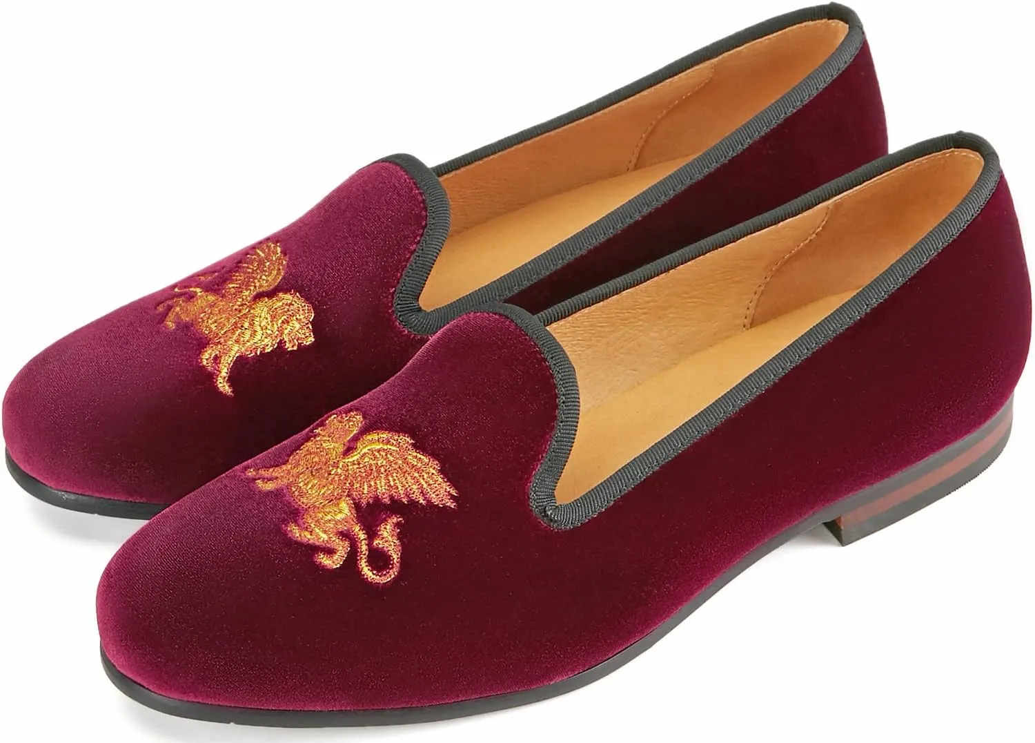 Journey West Men's Velvet Loafers Embroidery Slip-On Loafers Tuxedo Dress Shoes Smoking Slippers for Men