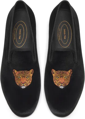 Journey West Men's Velvet Loafers Embroidery Slip-On Loafers Tuxedo Dress Shoes Smoking Slippers for Men