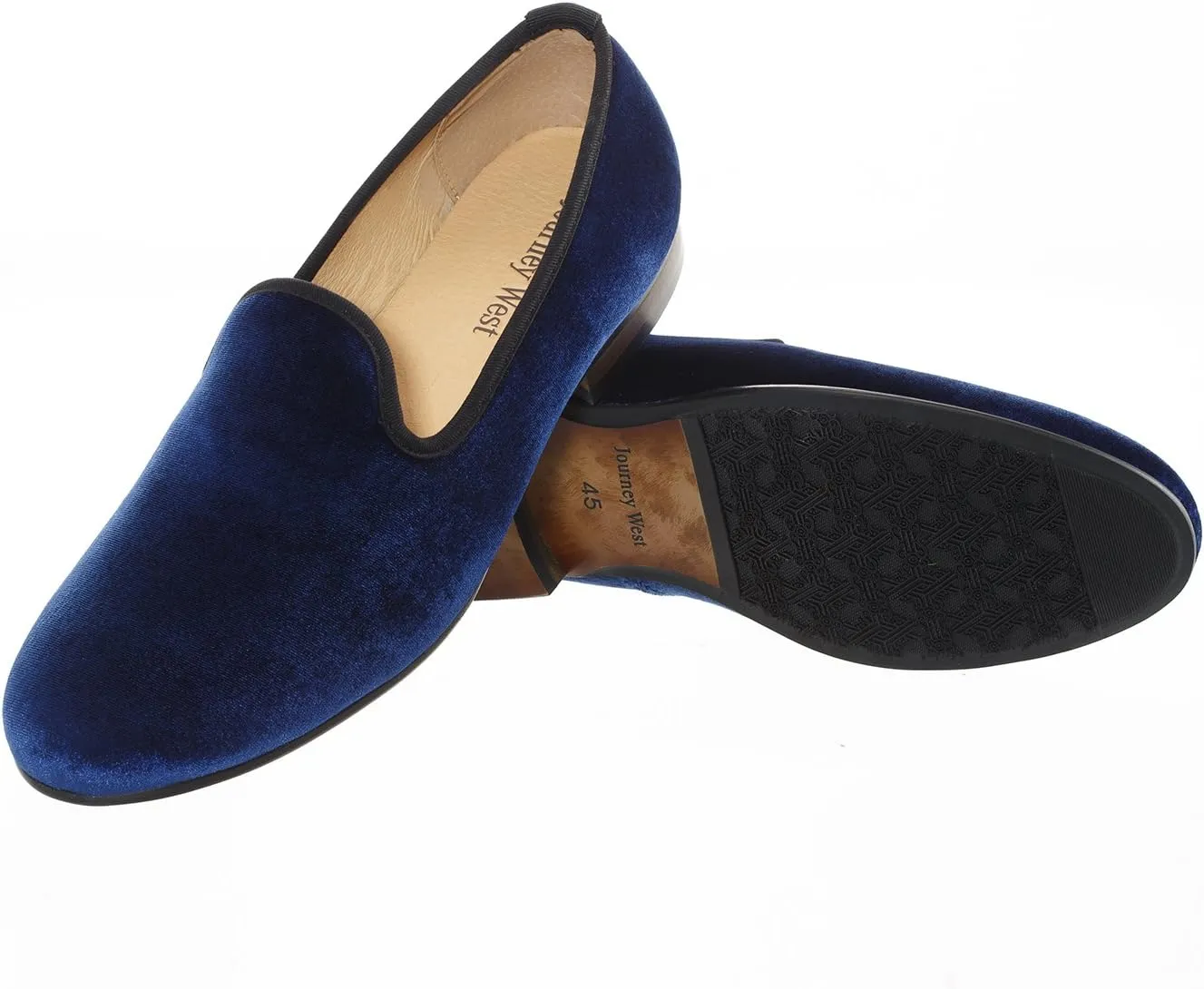 Journey West Men's Velvet Loafers Embroidery Slip-On Loafers Tuxedo Dress Shoes Smoking Slippers for Men