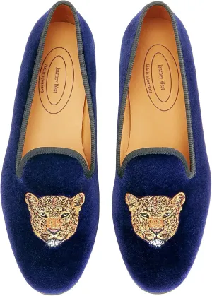 Journey West Men's Velvet Loafers Embroidery Slip-On Loafers Tuxedo Dress Shoes Smoking Slippers for Men